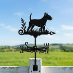 Bull Terrier metal weather vane with directional arrows and mounting rod, outdoor roof and garden decoration