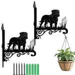 Bullmastiff metal hanging basket bracket mounted on outdoor wall for plant decoration