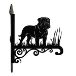 Bullmastiff metal hanging basket bracket mounted on outdoor wall for plant decoration