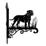 Bullmastiff metal hanging basket bracket mounted on outdoor wall for plant decoration