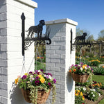 Bullmastiff metal hanging basket bracket mounted on outdoor wall for plant decoration