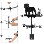 Bullmastiff metal weather vane with directional arrows and mounting rod, outdoor roof and garden decoration