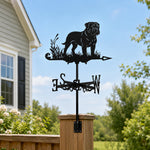 Bullmastiff metal weather vane with directional arrows and mounting rod, outdoor roof and garden decoration