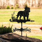 Bullmastiff metal weather vane with directional arrows and mounting rod, outdoor roof and garden decoration