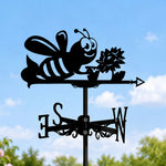 Bumble bee metal weather vane with directional arrows and mounting rod, outdoor roof and garden decoration