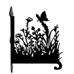 Butterfly and wildflowers meadow metal hanging basket bracket mounted on outdoor wall for plant decoration