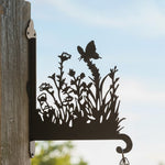 Butterfly and wildflowers meadow metal hanging basket bracket mounted on outdoor wall for plant decoration