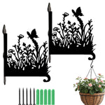 Butterfly and wildflowers meadow metal hanging basket bracket mounted on outdoor wall for plant decoration