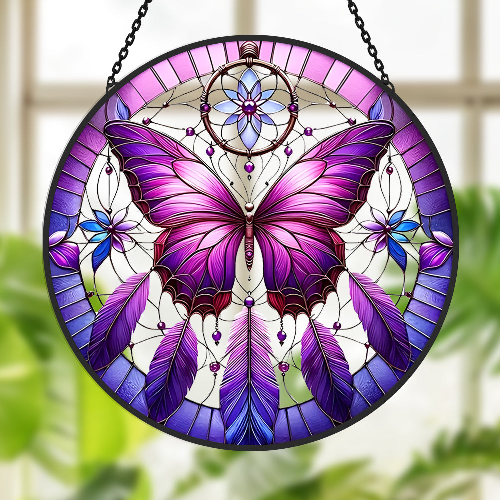 Butterfly dreamcatcher stained glass suncatcher window hanging, suitable for home and garden decoration