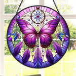 Butterfly dreamcatcher stained glass suncatcher window hanging, suitable for home and garden decoration