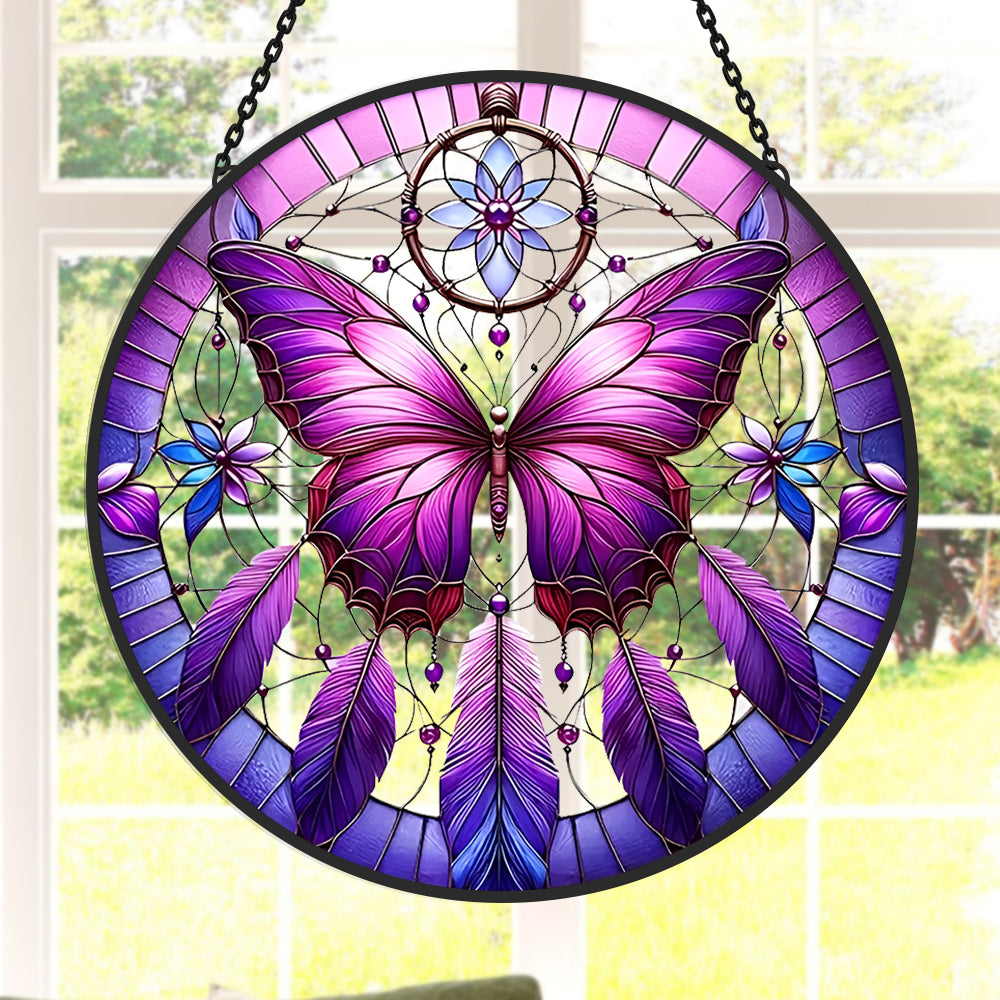 Butterfly dreamcatcher stained glass suncatcher window hanging, suitable for home and garden decoration