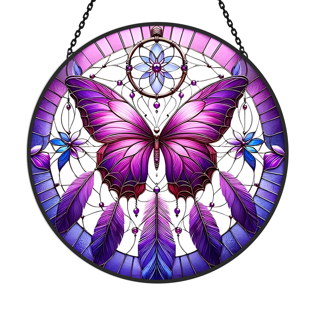 Butterfly dreamcatcher stained glass suncatcher window hanging, suitable for home and garden decoration