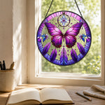 Butterfly dreamcatcher stained glass suncatcher window hanging, suitable for home and garden decoration