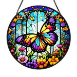 Butterfly garden floral stained glass suncatcher window hanging, suitable for home and garden decoration