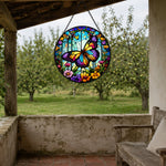 Butterfly garden floral stained glass suncatcher window hanging, suitable for home and garden decoration