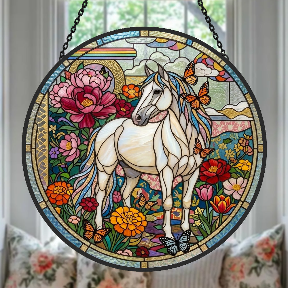 Butterfly horse stained glass suncatcher window hanging, suitable for home and garden decoration