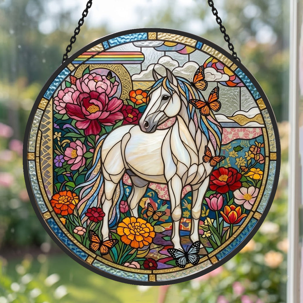 Butterfly horse stained glass suncatcher window hanging, suitable for home and garden decoration