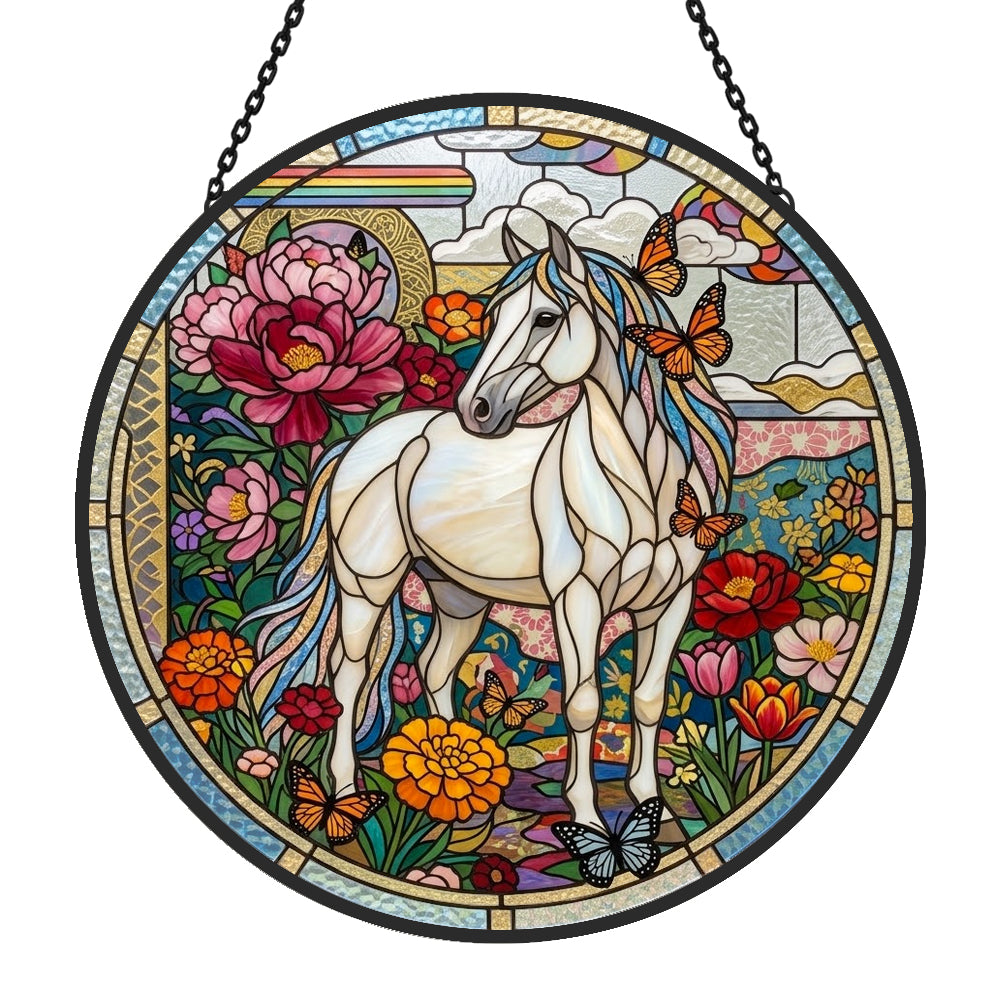 Butterfly horse stained glass suncatcher window hanging, suitable for home and garden decoration