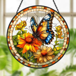 Butterfly sunflower stained glass suncatcher window hanging, suitable for home and garden decoration