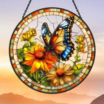 Butterfly sunflower stained glass suncatcher window hanging, suitable for home and garden decoration