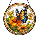 Butterfly sunflower stained glass suncatcher window hanging, suitable for home and garden decoration