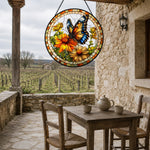 Butterfly sunflower stained glass suncatcher window hanging, suitable for home and garden decoration
