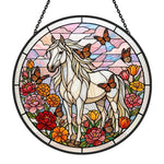 Butterfly white horse stained glass suncatcher window hanging, suitable for home and garden decoration