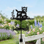 Cairn Terrier metal weather vane with directional arrows and mounting rod, outdoor roof and garden decoration