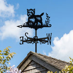 Cairn Terrier metal weather vane with directional arrows and mounting rod, outdoor roof and garden decoration