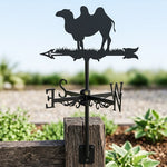 Camel metal weather vane with directional arrows and mounting rod, outdoor roof and garden decoration