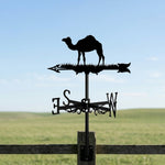 Camel metal weather vane with directional arrows and mounting rod, outdoor roof and garden decoration