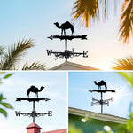 Camel metal weather vane with directional arrows and mounting rod, outdoor roof and garden decoration