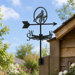 Cardinal on branch metal weather vane with directional arrows and mounting rod, outdoor roof and garden decoration