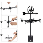 Cardinal on branch metal weather vane with directional arrows and mounting rod, outdoor roof and garden decoration