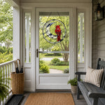 Cardinal on crescent moon stained glass suncatcher window hanging, suitable for home and garden decoration
