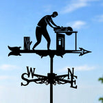 Carpenter metal weather vane with directional arrows and mounting rod, outdoor roof and garden decoration