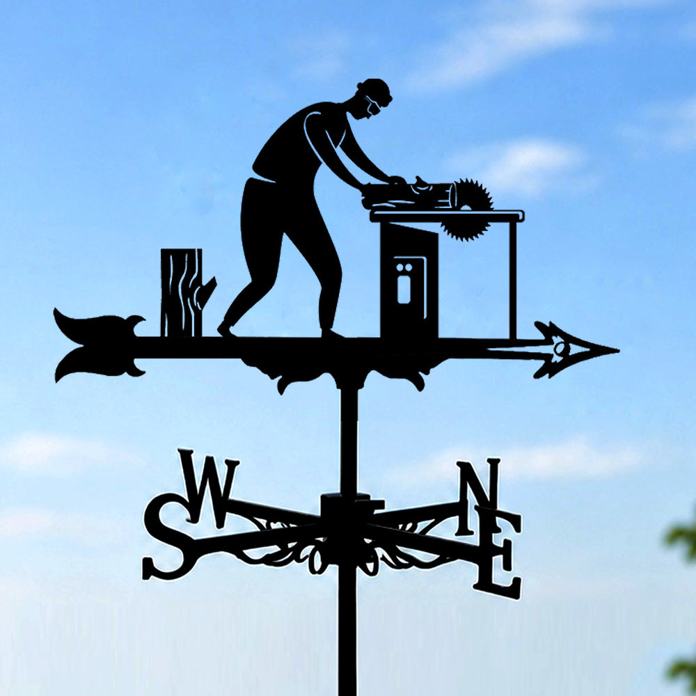 Carpenter metal weather vane with directional arrows and mounting rod, outdoor roof and garden decoration
