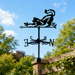 Cat and bird metal weather vane with directional arrows and mounting rod, outdoor roof and garden decoration