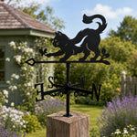 Cat and butterfly metal weather vane with directional arrows and mounting rod, outdoor roof and garden decoration