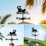 Cat and butterfly metal weather vane with directional arrows and mounting rod, outdoor roof and garden decoration