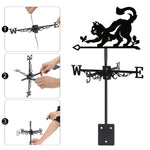 Cat and butterfly metal weather vane with directional arrows and mounting rod, outdoor roof and garden decoration