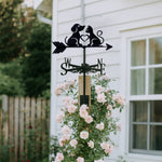 Cat and dog heart metal weather vane with directional arrows and mounting rod, outdoor roof and garden decoration