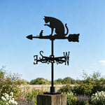 Cat and mouse metal weather vane with directional arrows and mounting rod, outdoor roof and garden decoration