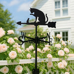 Cat and mouse metal weather vane with directional arrows and mounting rod, outdoor roof and garden decoration