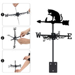 Cat and mouse metal weather vane with directional arrows and mounting rod, outdoor roof and garden decoration