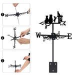 Cat family on chimney metal weather vane with directional arrows and mounting rod, outdoor roof and garden decoration