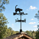 Cat mouse and yarn ball metal weather vane with directional arrows and mounting rod, outdoor roof and garden decoration