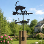 Cat mouse and yarn ball metal weather vane with directional arrows and mounting rod, outdoor roof and garden decoration