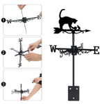 Cat mouse and yarn ball metal weather vane with directional arrows and mounting rod, outdoor roof and garden decoration