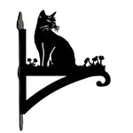 Cat silhouette metal hanging basket bracket mounted on outdoor wall for plant decoration